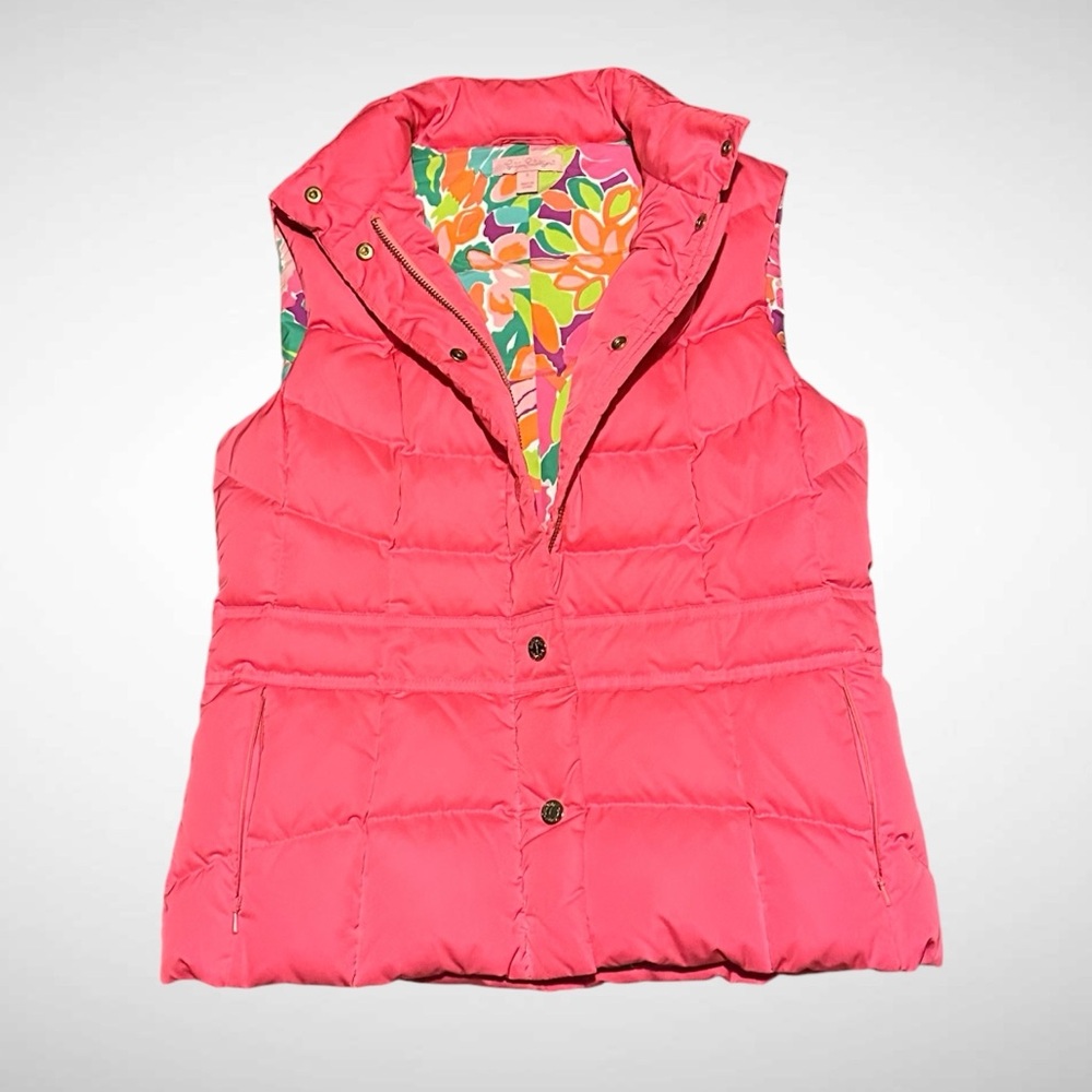 Lilly Pulitzer Pink Quilted Puffer Vest with Floral Inside Size S - Picture 3 of 8